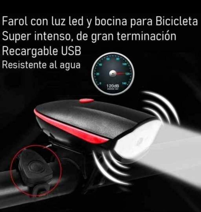 LUZ RECARGABLE PARA BICICLETA CON BOCINA