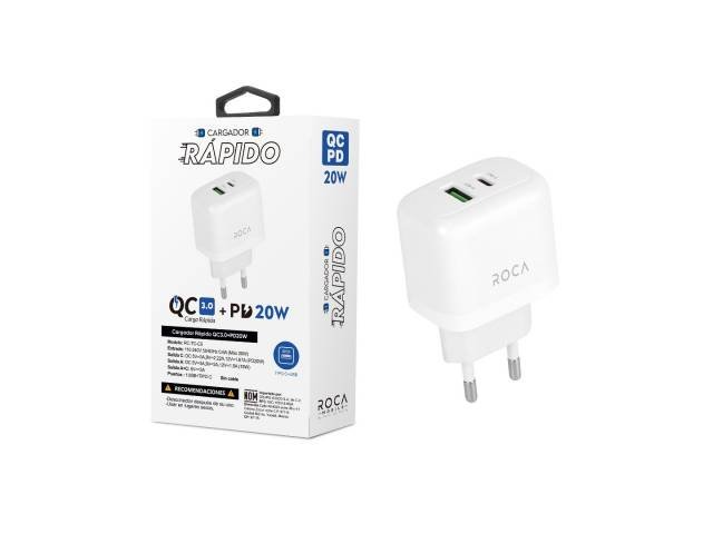 Cargador Rápido ROCA USB A + TIPO C, 3.0 USB C/PD 20W